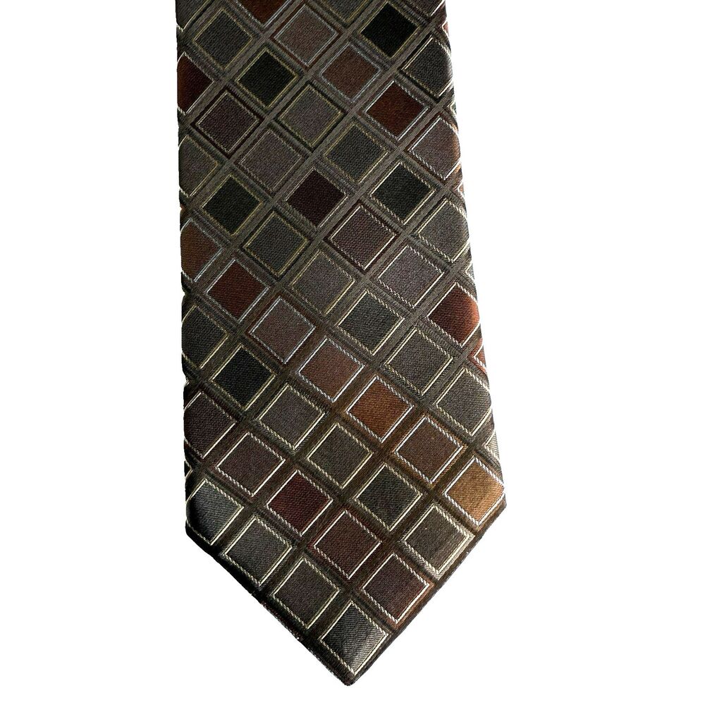 Perry Ellis Portfolio 100% Silk Tie Geometric Brown Taupe 3.75" x 58"